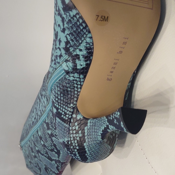 Gianni Bini Knee High Heel Boots Leather Snakeskin Blue Black Side Zip Sexy 7 - Picture 5 of 7